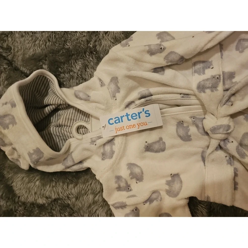 Carter's Baby Bathrobe White Bear Print Size 0-9M- Great‎ Cond.